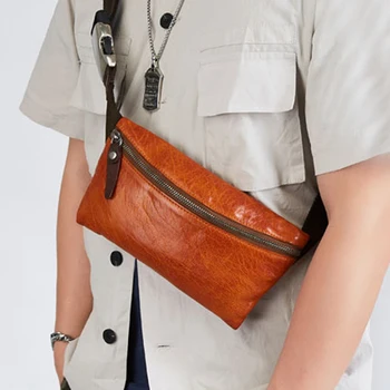 AETOO Кожена нагрудная чанта мъжки малка лятна реколта мини-поясная чанта за мобилен телефон от телешка кожа през рамо мъжки тънка стилна малка чанта