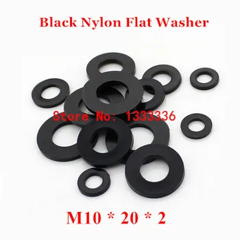 200шт M10 * 20 * 2 Черна найлонова плоска шайба / Пластмасова изолация M10, обикновена циркулярното