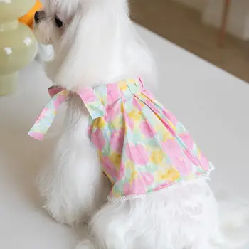 Скъпа лейси облекло за кучета и котки, пола-пакетче с принтом, Пола-trapeze, рокля за кучета малки и средни по размер, пролет и лято