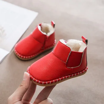 Зимни обувки за малки момичета и момчета, Нови Зимни Топли Плюшени обувки за деца, Водоустойчив детски обувки от мека кожа, E322